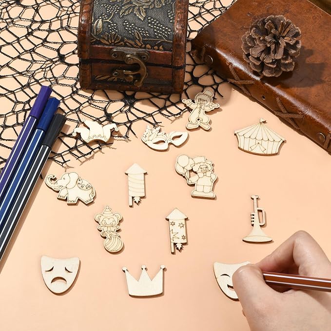 LiQunSweet 200 Pcs Carnival Theme Unfinished Wood Cutout Circus Clown Mask - Image 5