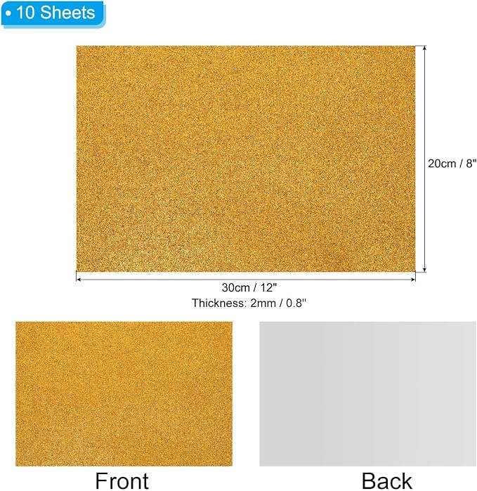 PATIKIL Gold Tone Shiny EVA Glitter Foam Sheet 11 x 8 Inch 2mm Thick - Image 2