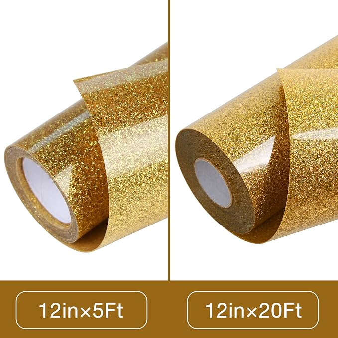 TORC Gold Glitter HTV Heat Transfer Vinyl Roll 12 inch x 20 ft Sparkly Iron on - Image 3