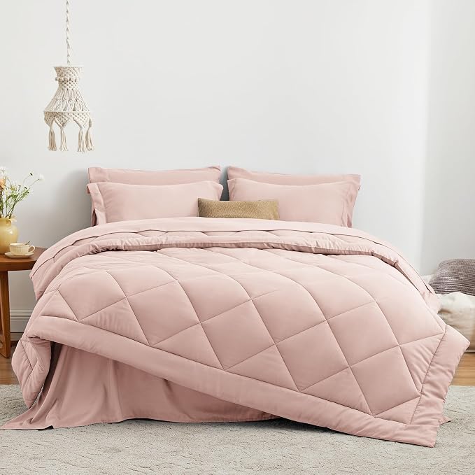 Love's cabin Queen Comforter Set Pink, 7 Pieces Queen Bed in a Bag, All Season - Image 2