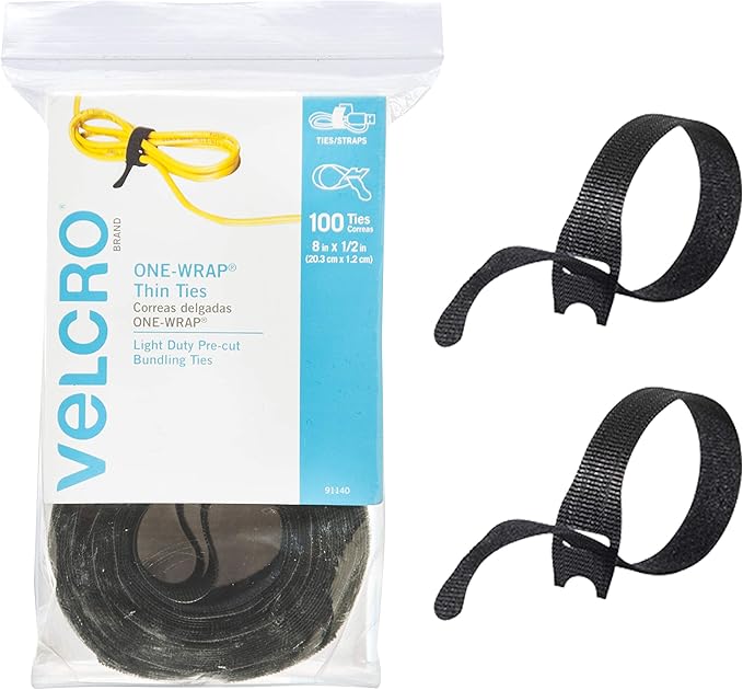 VELCRO Brand ONE-WRAP Cable Ties, 8 x 1/2" Black Cord Organization Straps by VELCROBrand