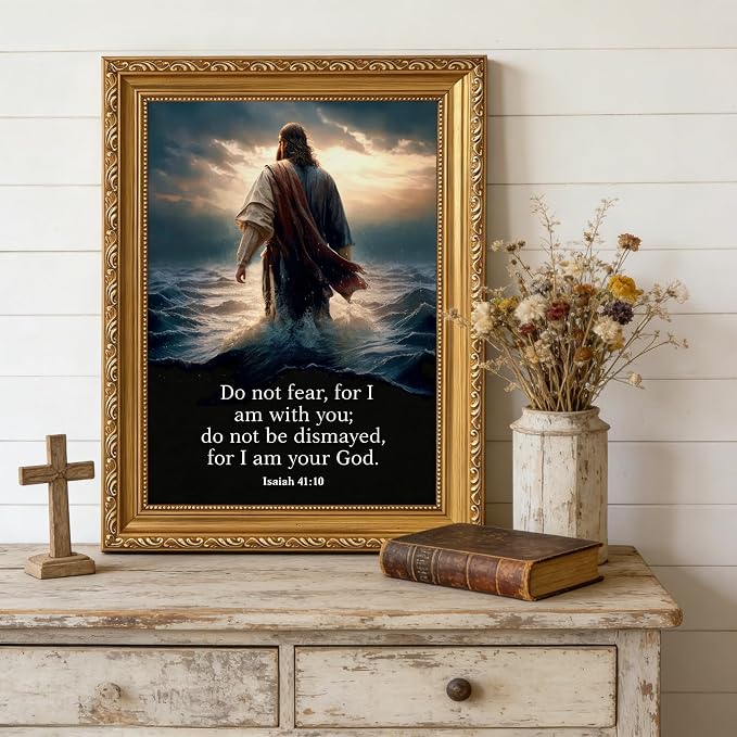 Vintage Gold Framed Jesus Wall Art Jesus Walking on Water Christian Canvas - Image 3