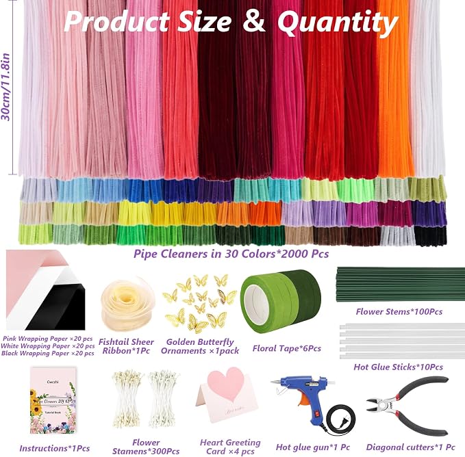 Cwczhi 3600 PCS Pipe Cleaner Flower Kit, 52 Colors Pipe Cleaners Craft | - Image 2