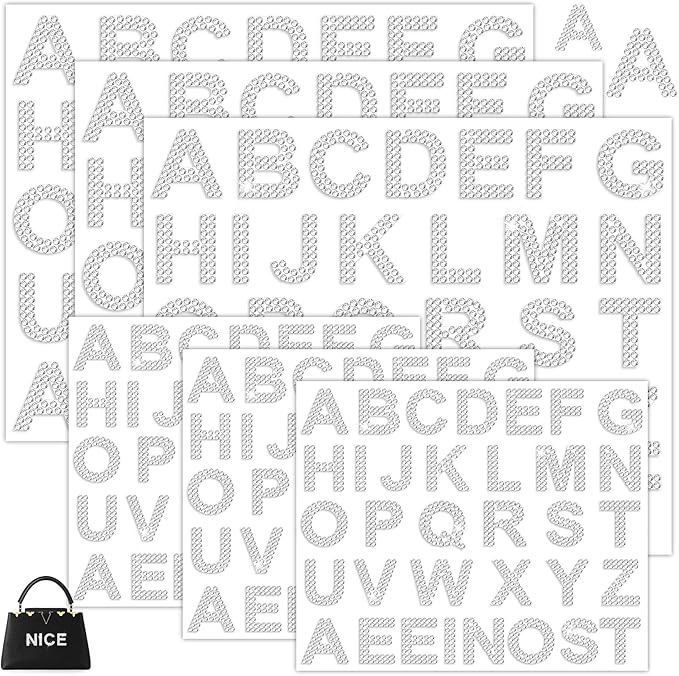6 Sheet Rhinestone Letters Stickers 1.57'' and 1''A to Z Glitter Alphabet by Lucomb