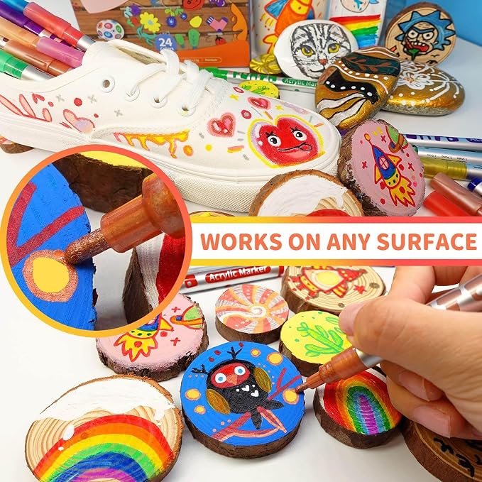 Funto Acrylic Paint Pens for Rock Painting, 24 Colors Paint Marker Set - Image 4