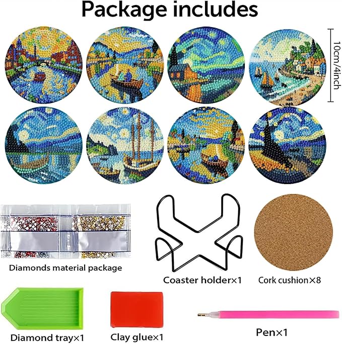 8 PCS Starry Sky Diamond Art Coasters Kit - Image 7