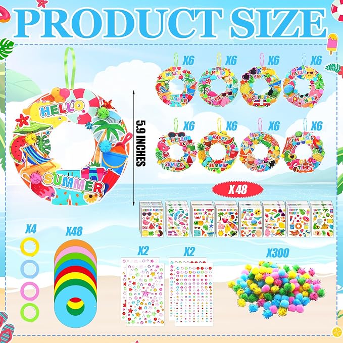 Hollowfly 48 Sets Summer Wreath Craft Kits Hello Summer DIY Hanging Ornaments - Image 3