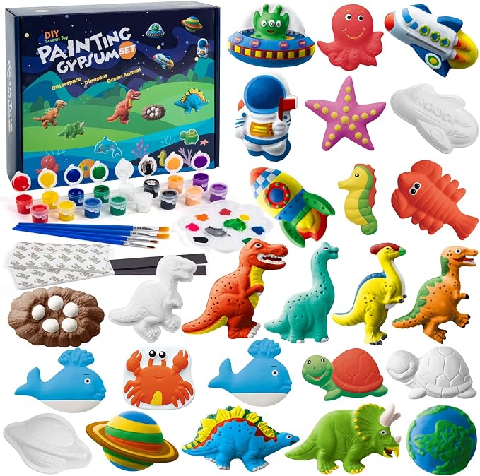 Juboury Kids Arts and Crafts Plaster Painting Craft Kit Art Set by Lastingfunforendlessplay