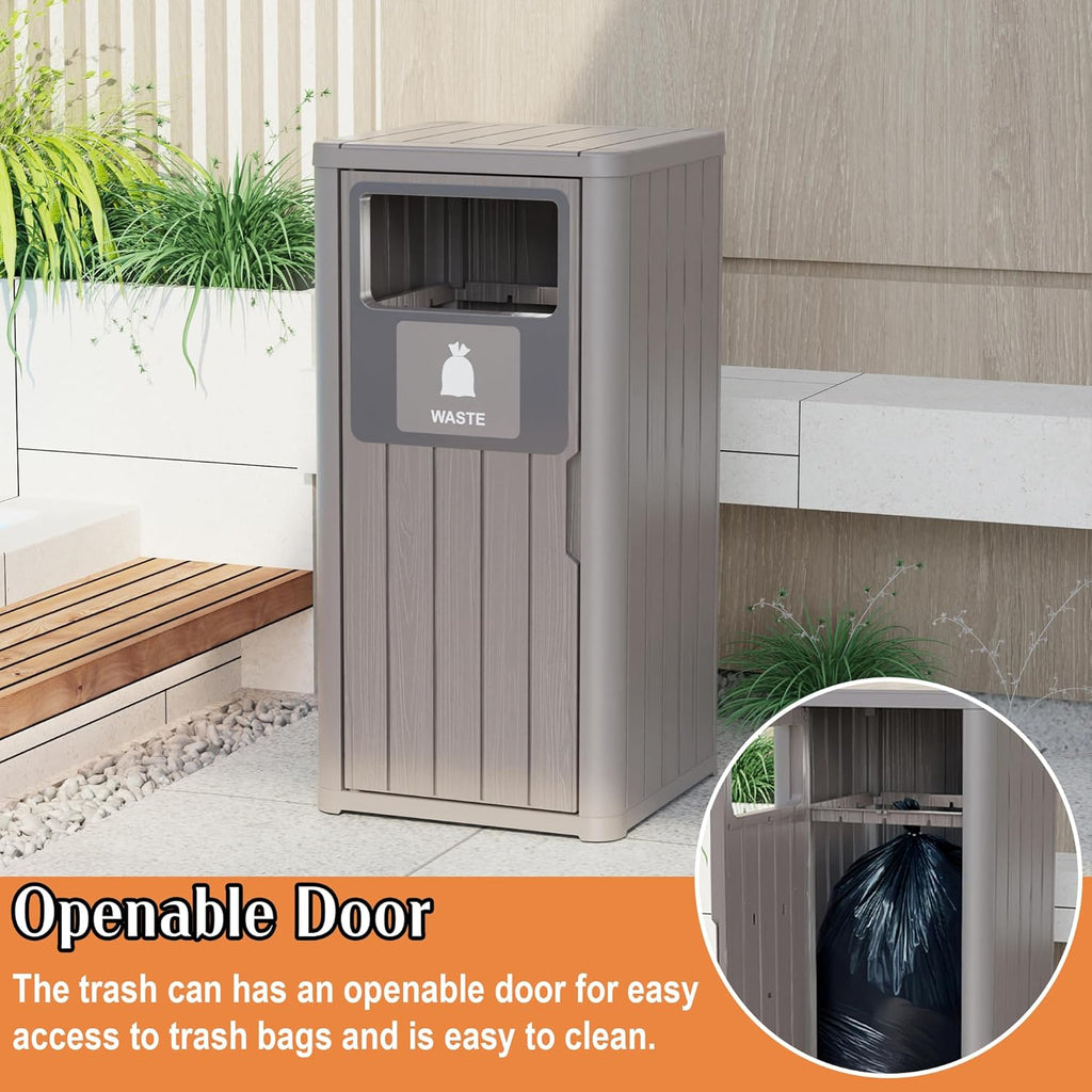 ROJIK 35" Tall Outdoor Trash Can,Weatherproof Resin Garbage Indoor Durable Lightweight,Suitable for Patio Office Kitchen,Easy to Clean,Assemble (Waste,Grey)