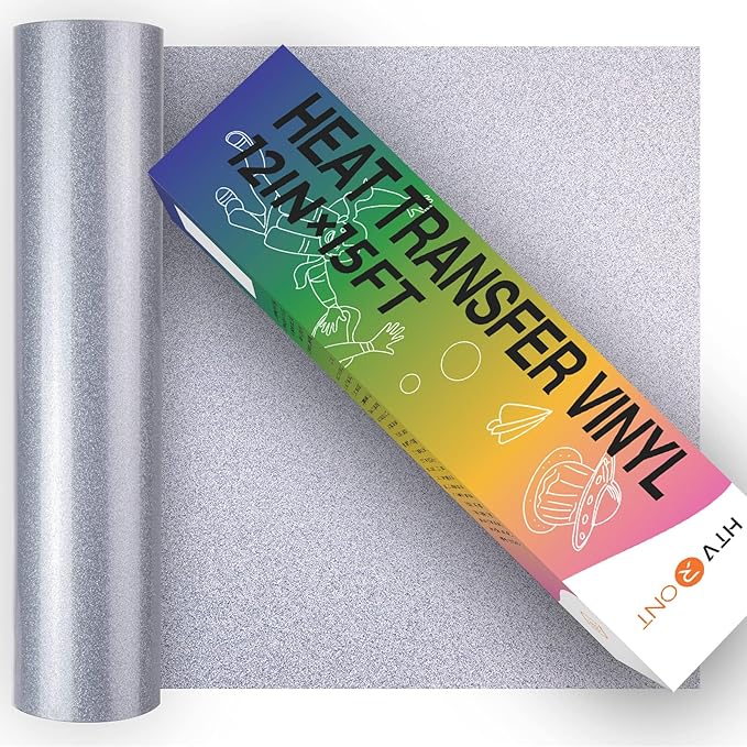 HTVRONT Silver Glitter HTV Vinyl Roll-12 x 15FT Silver Glitter Heat Transfer by HTVRONT