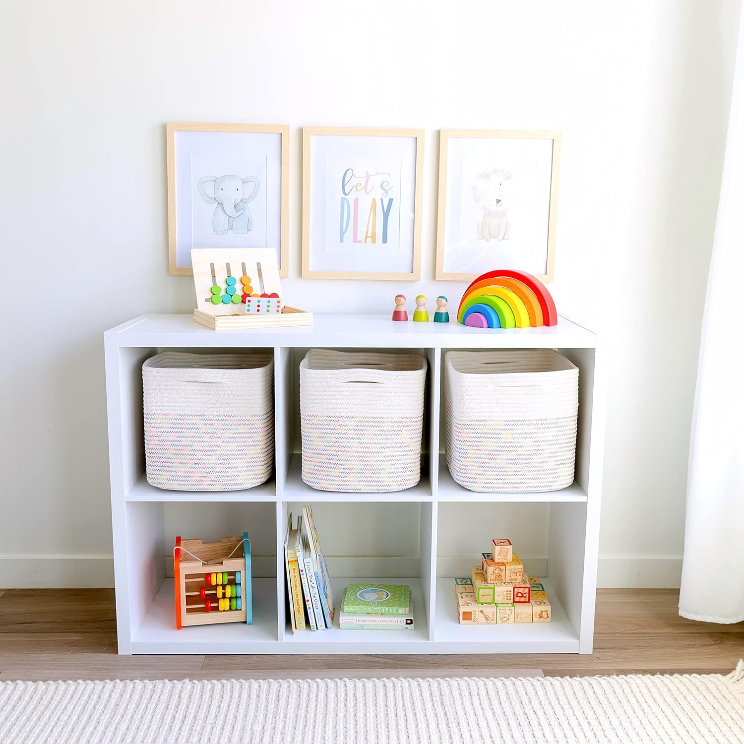 NaturalCozy Storage Cubes 11 Inch Cotton Rope Woven Baskets for Organizing, 3-Pack | Cube Storage Bin | Square Storage Baskets for Shelves Organizer, Classroom, Kids Toy Bins, Closet, Baby Nursery