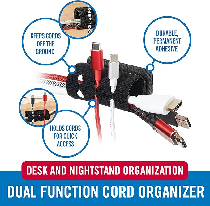 VELCRO Brand Cord Organizer for Desk Cable Management, Nightstand Organization - Image 2