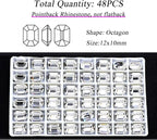 48Pcs Point Back Glass Rhinestones, 12 * 10MM Octagon Shape Faceted Rhinestones - Image 2