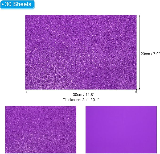 PATIKIL 30Sheets Light Purple EVA Glitter Foam Sheet 11.8 x 7.9 Inch 2mm Thick - Image 2