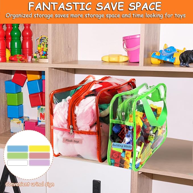6 Color Toy Storage Bags with Labels, Reusable Clear PVC Board Game Storage - Image 6