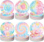 Funnymoom 60 Pcs 7 Inch Pastel Tie Dye Birthday Party Plates Vibrant Paper by Funnymoom