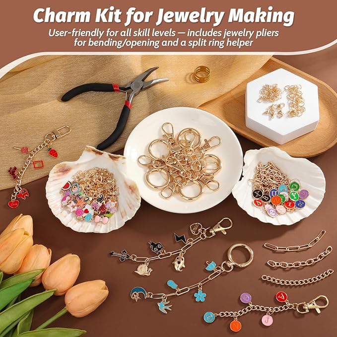 selizo 263Pcs Charms Lip Gloss Keychain Making Kit, DIY Craft Supplies - Image 4