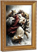 Vintage Gold Framed Jesus and Lamb Wall Art Jesus Saves the Lost Sheep Wall by Unknown