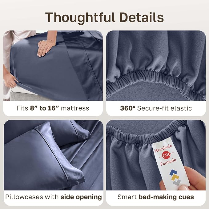 California Design Den Soft 100% Cotton King Size Bed Sheets Set, 400 TC Good - Image 6