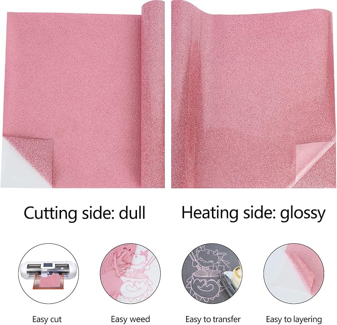 guangyintong Glitter Pink Heat Transfer Vinyl HTV Rolls, Glitter Pink HTV Vinyl - Image 5