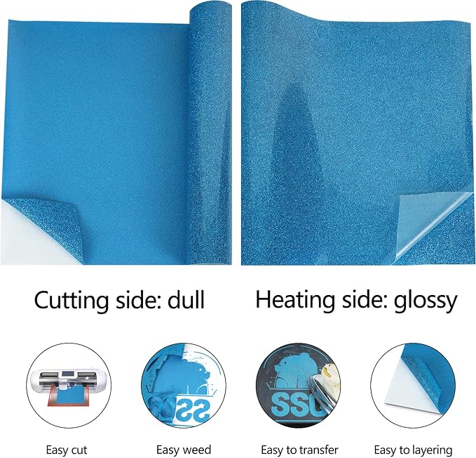 guangyintong Glitter Sky Blue Heat Transfer Vinyl HTV Rolls, HTV Vinyl - Image 4