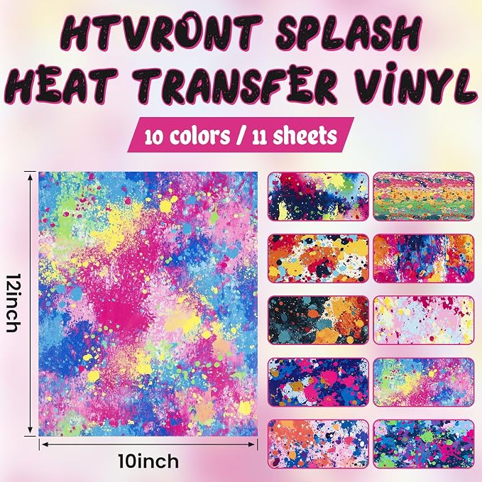 HTVRONT Splatter Heat Transfer Vinyl, 10 Sheets 12"x10" Paint Splatter HTV | - Image 2