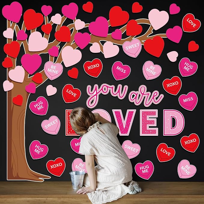 Whaline 99Pcs Valentine's Day Tree Bulletin Board Decoration Red Pink Heart - Image 4