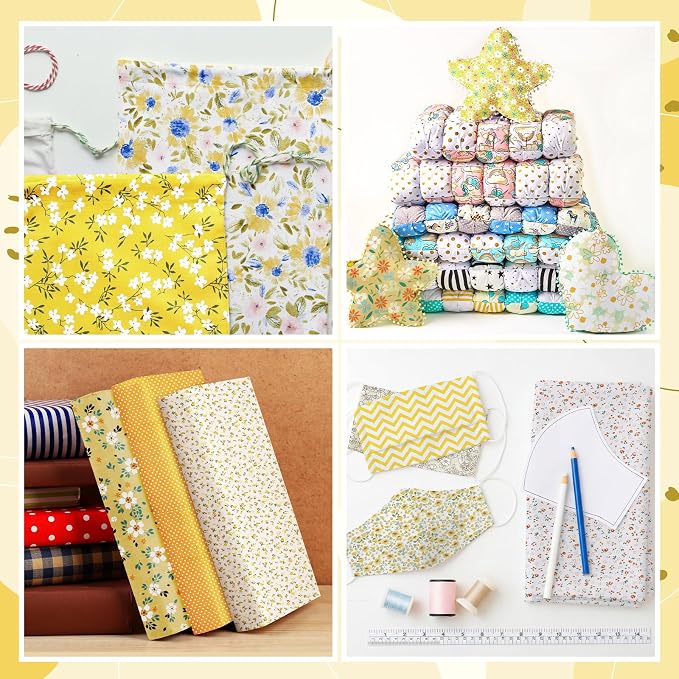 HunnmingRe 20 Pcs 10''x10'' Yellow Flower Quilting Fabric Square Spring Floral - Image 5