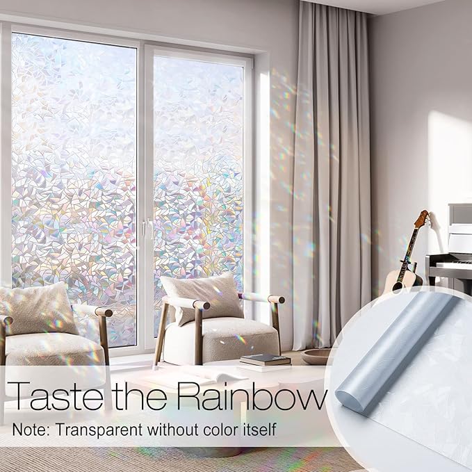 rabbitgoo Window Privacy Film Rainbow Film Decorative Window Sticker, 3D Static - Image 2