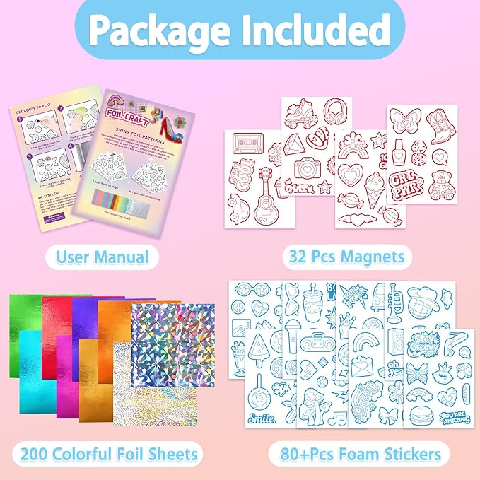 SOOVSY Foil Art Fun Craft Kit for Kids, 200 Foil Sheets, 80+ Foam Stickers - Image 3