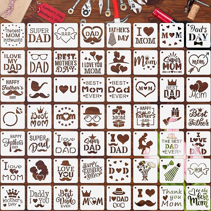 Augshy 56 PCS Happy Mothers Day Fathers Day Stencils, 3 Inch by Augshy