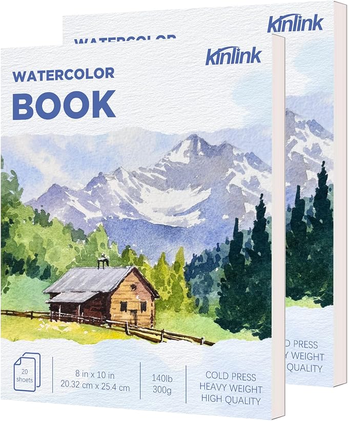 2 Pack Watercolor Paper Pad, 8x10 140lb/300g Water Color Paper, 20 Sheets Cold by KINLINK