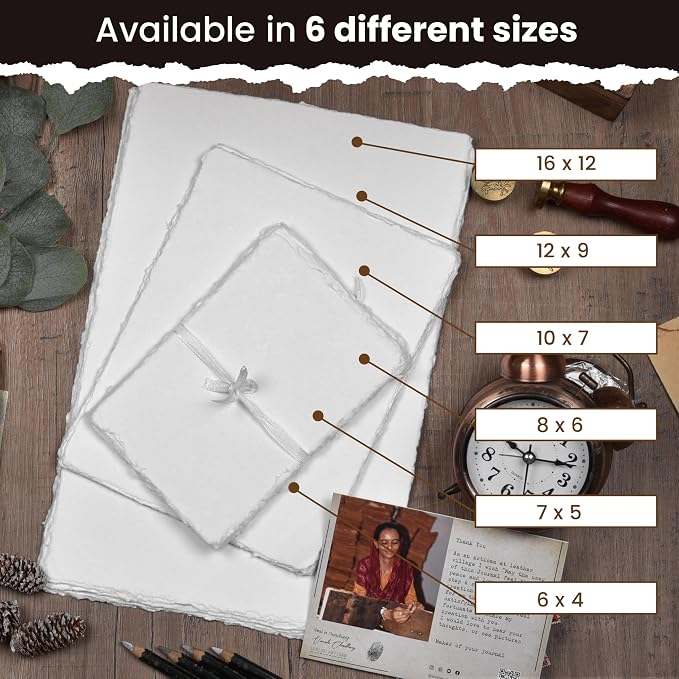LEATHER VILLAGE Offwhite Deckled Edge Handmade Watercolor Paper 7.5x11.5 | 50 - Image 8