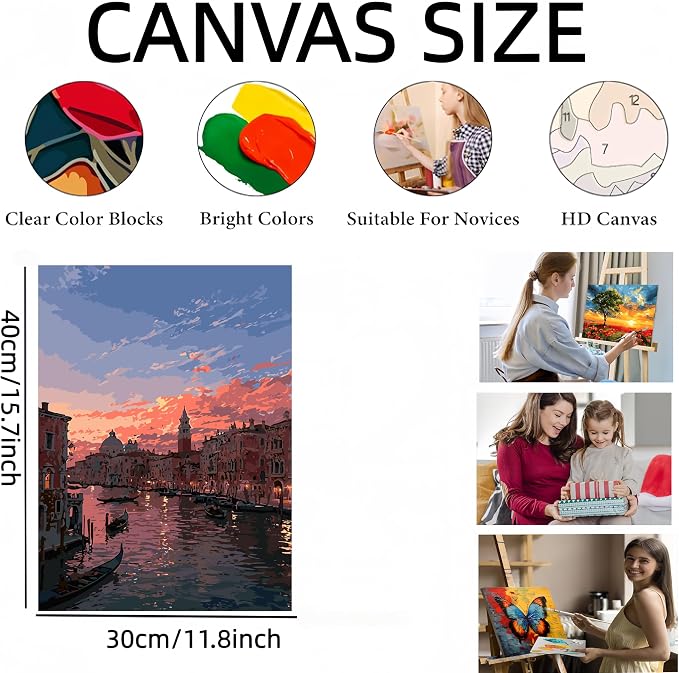 GXGLLPZBY Painting by Numbers for Adults Beginner, Sunset Venetian Canals Paint - Image 5