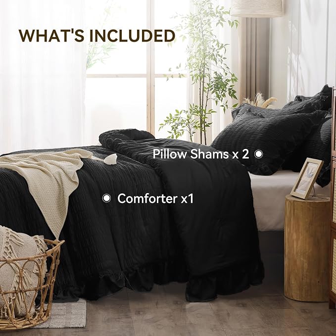 JOLLYVOGUE Black King Comforter Set, 3 Pieces Seersucker Comforters King Size - Image 6