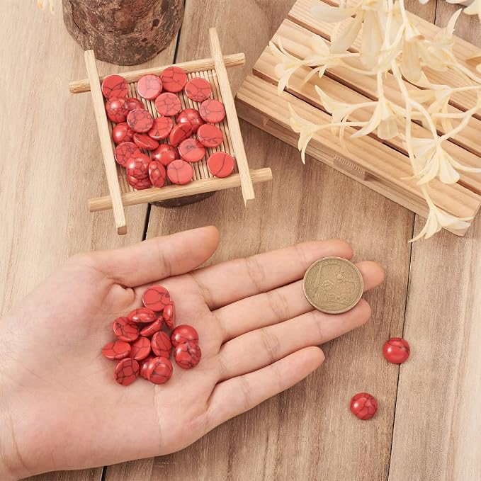 FASHEWELRY 50Pcs Synthetic Red Turquoise Cabochons Flat Back Gemstone Cabochons - Image 4