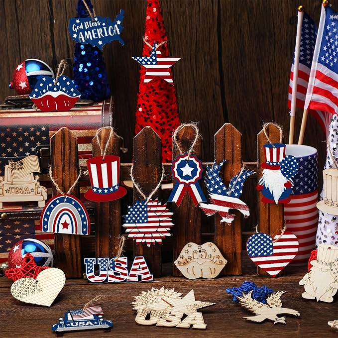 JellyArch 36 Pcs 4th of July Crafts Patriotic Wood Cutouts - Image 6
