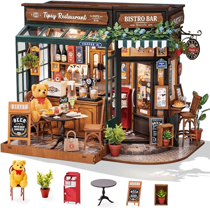 Rolife DIY Miniature House Kit 1:18 Coffe&Bar Dollhouse Diorama Model, Build by Rolife