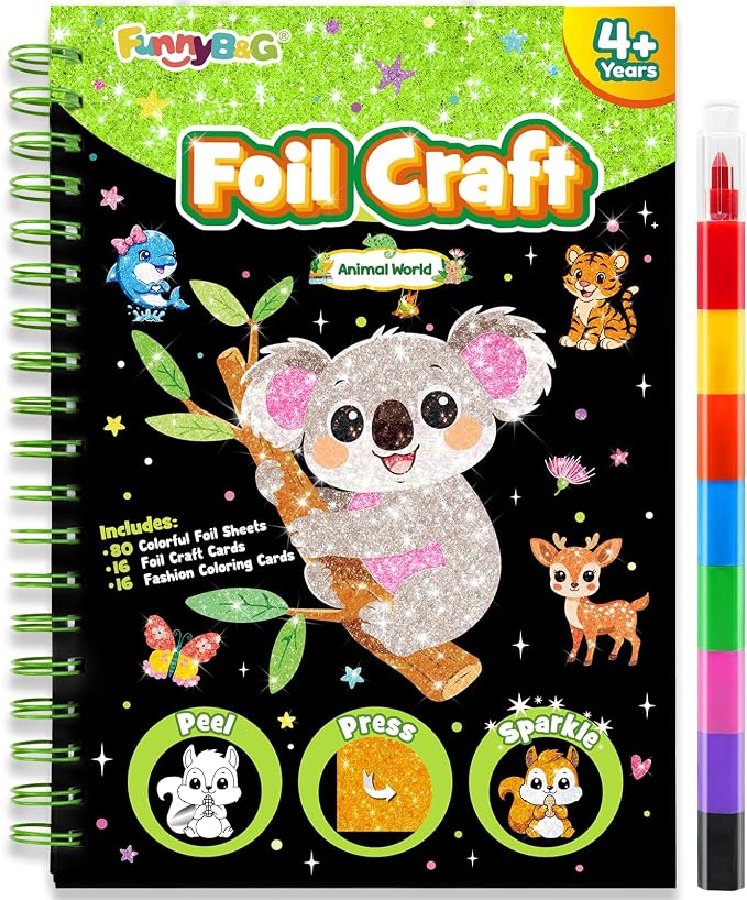 FUNNYB&G Foil Art Craft Kit for Kids 4-10 Years Old: Mess-Free & No-Glue by FUNNYBG