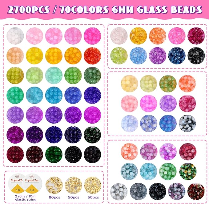 6mm Glass Beads for Bracelets, Funtopia Round Crystal Beads for DIY Necklace - Image 2