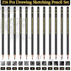216 Pcs Drawing Sketching Pencil Set Professional Graphite Charcoal Gift Bulk - Image 3