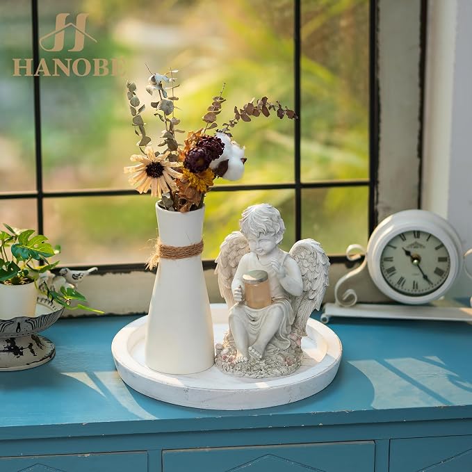Hanobe Wooden Tray for Coffee Table: Candle Holder Plate Round Decorative - Image 6