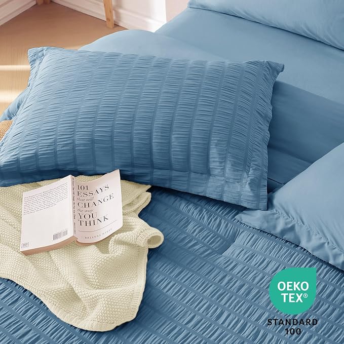 MUXHOMO 7 Pieces Full Comforter Set, Seersucker Bed in a Bag Full Size - Image 8
