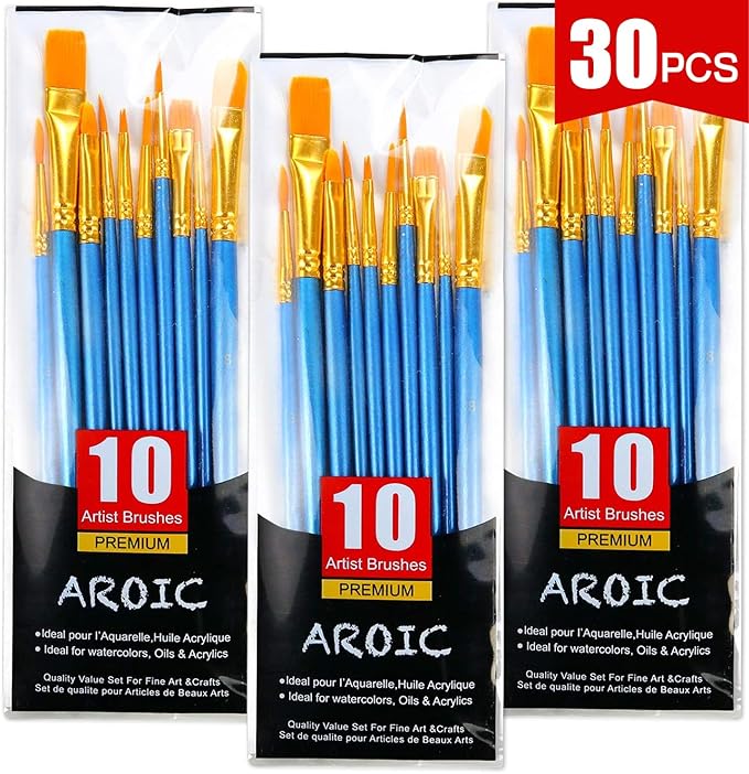 AROIC Paint Brush Set, 3 Pack 30 Pcs Acrylic Paint Brushes Artist Paint Brushes by AROIC