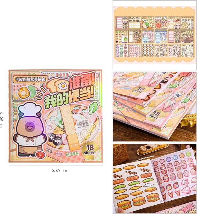 Girl's Japanese Kawaii Food Platter Scene Sticker Book, 18 Sheets DIY Lunchbox - Image 7