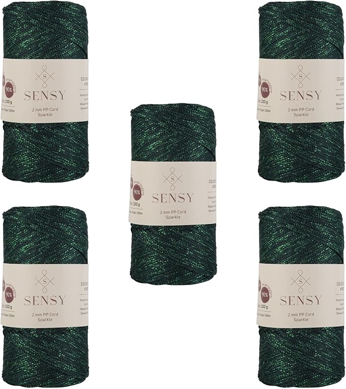 5 Skeins of Sensy Premium 2mm 251 Yards Sparkle Polyester Rope 90% by SSENSY