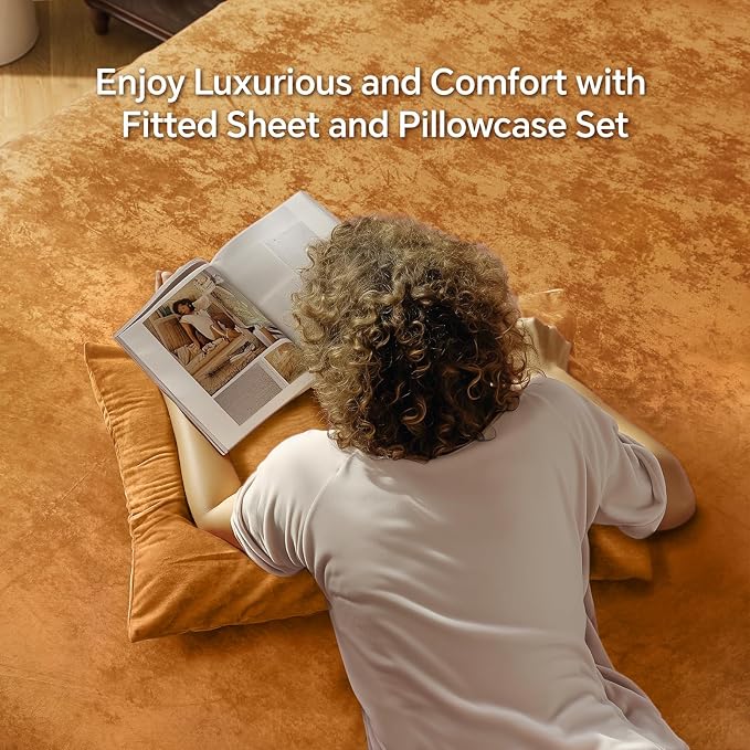 BEDELITE Velvet Fitted Sheet and Pillowcases Set, Luxury Soft Fuzzy Bottom Sheet - Image 2