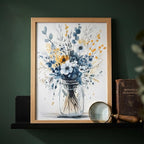 REWBKFIM Navy Blue Floral Canvas Wall Art Watercolor Botanical Bouquet in Mason - Image 6