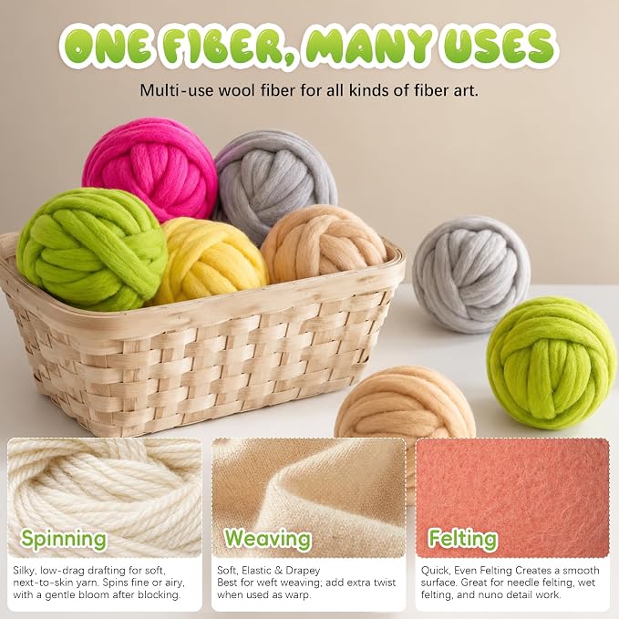 3.53oz Wool Roving: Needle Felting Wool White Roving Wool Felting Supplies Pure - Image 5