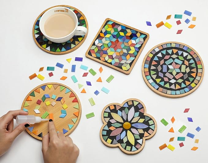 Lanyani 2 Sets of DIY Mosaic Craft Kits Mosaic Tiles Coaster Kit Make Your Own - Image 2